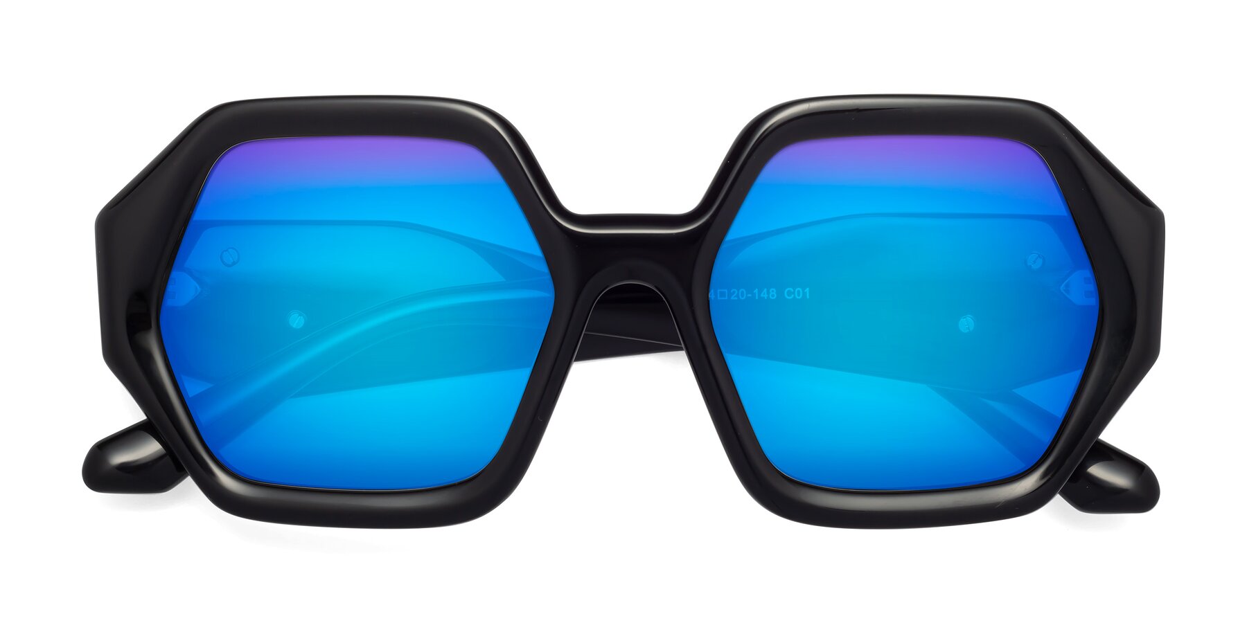 Folded Front of 1582 in Black with Blue Mirrored Lenses