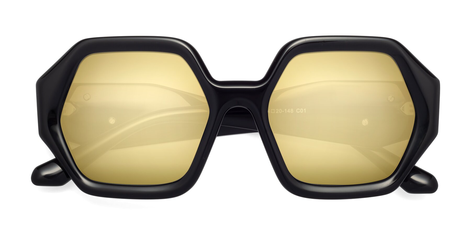 Folded Front of 1582 in Black with Gold Mirrored Lenses