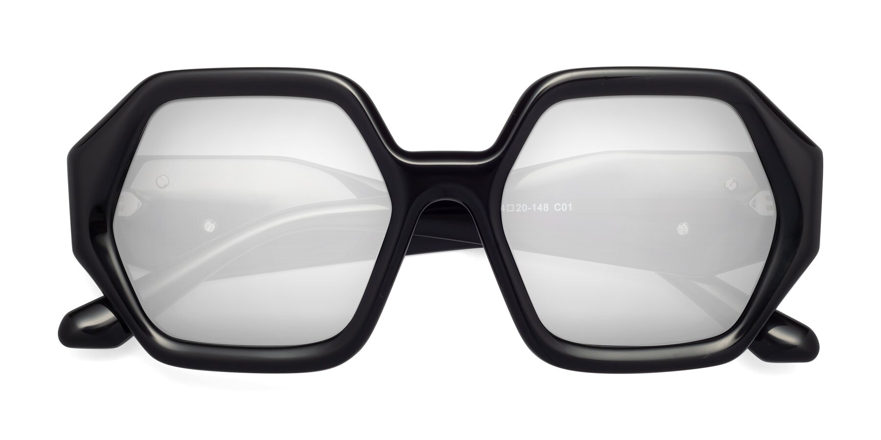 Folded Front of 1582 in Black with Silver Mirrored Lenses