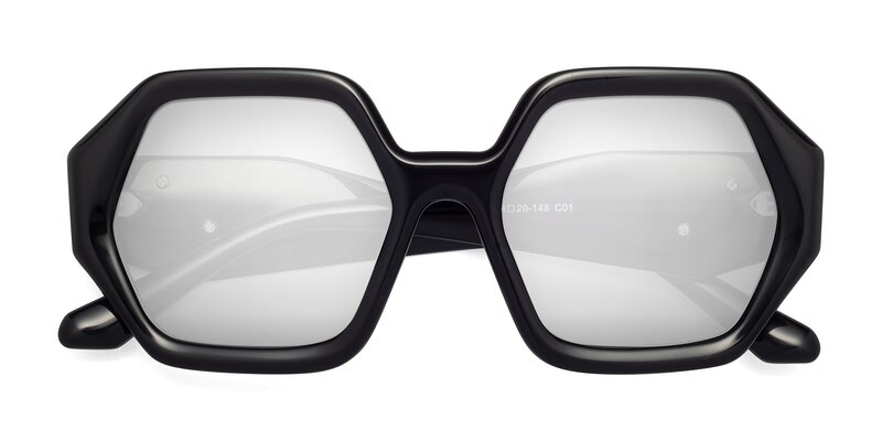 1582 - Black Flash Mirrored Sunglasses