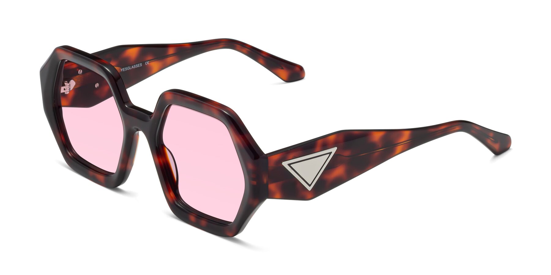 Angle of 1582 in Tortoise with Light Pink Tinted Lenses