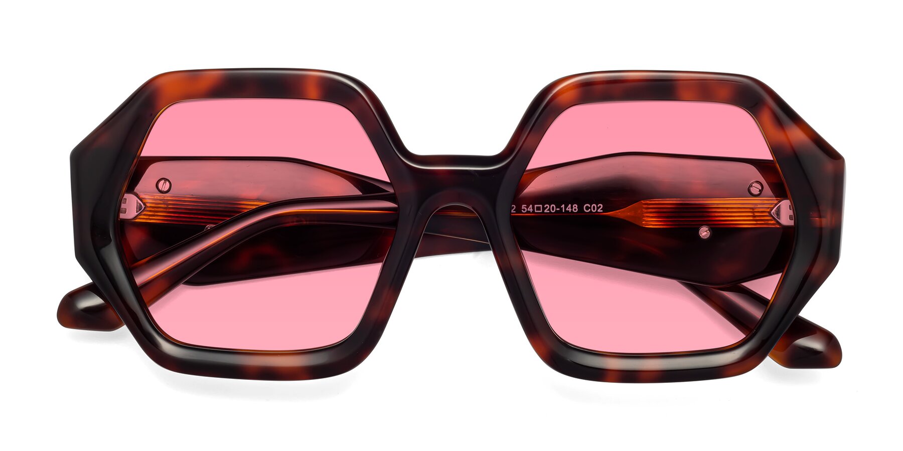 Folded Front of 1582 in Tortoise with Pink Tinted Lenses