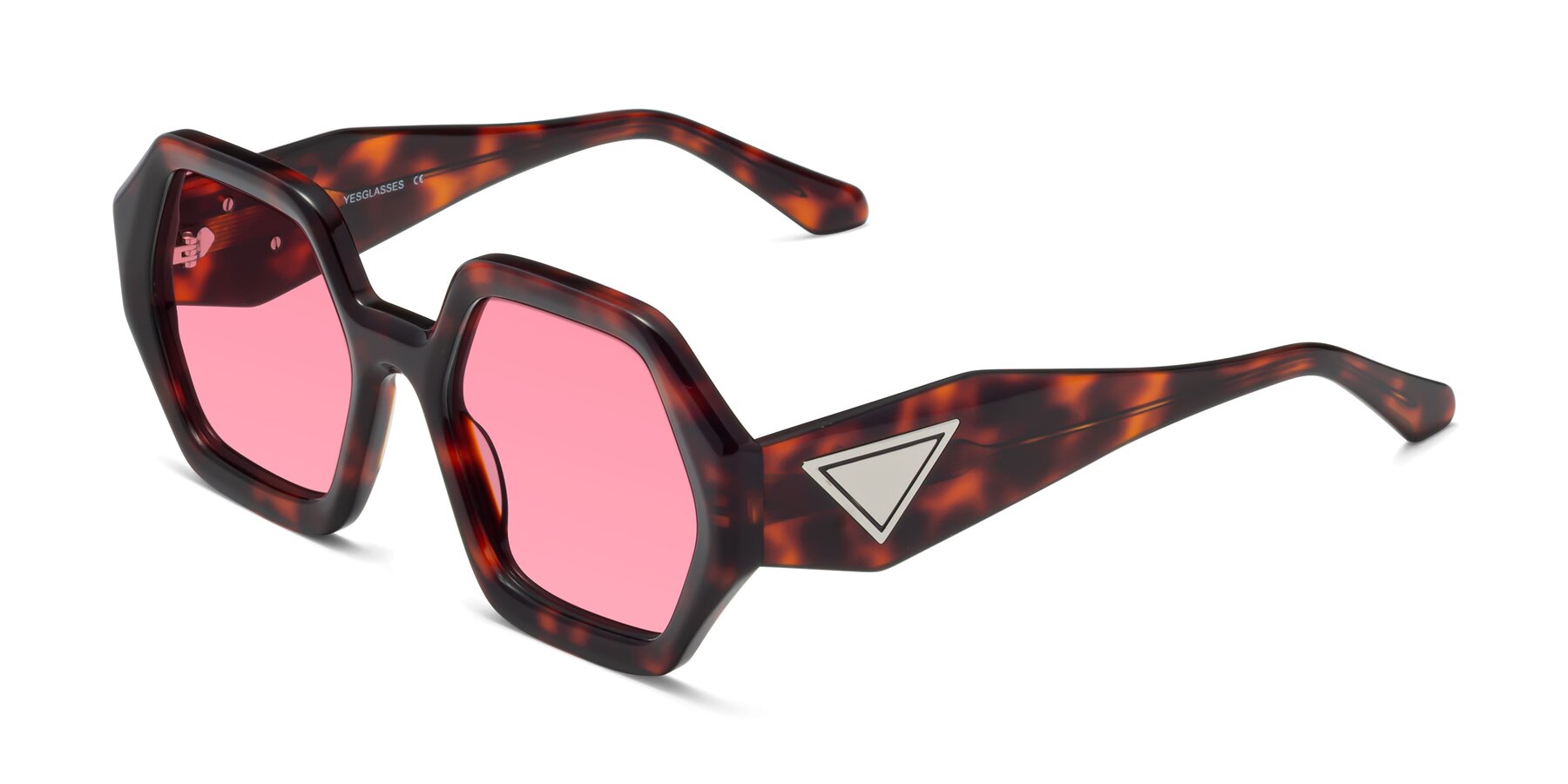 Angle of 1582 in Tortoise with Pink Tinted Lenses