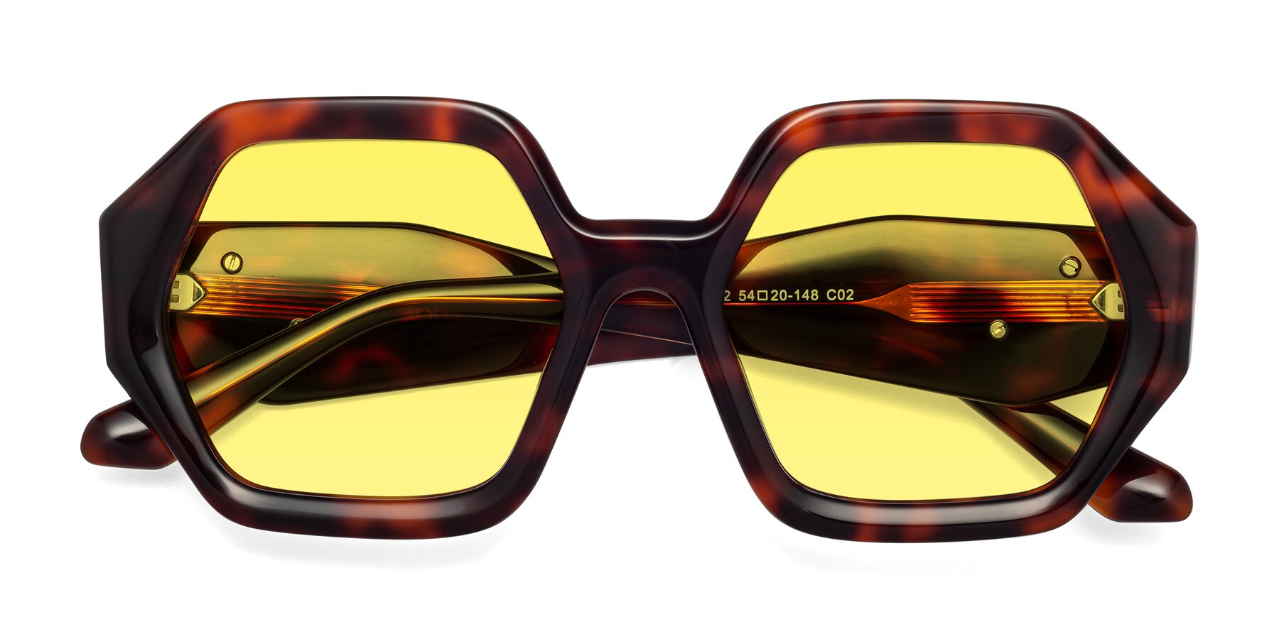 Folded Front of 1582 in Tortoise with Medium Yellow Tinted Lenses
