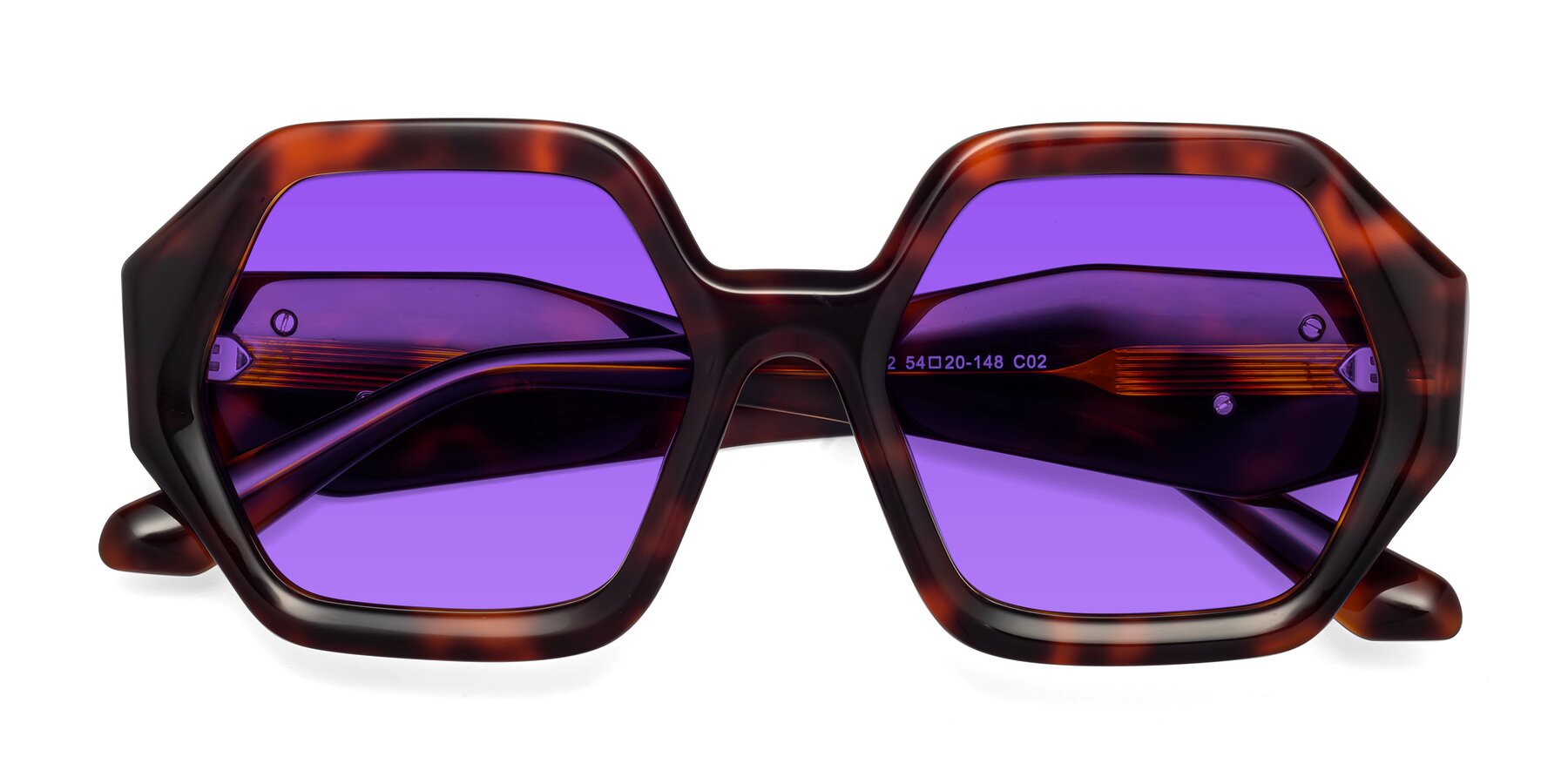 Folded Front of 1582 in Tortoise with Purple Tinted Lenses