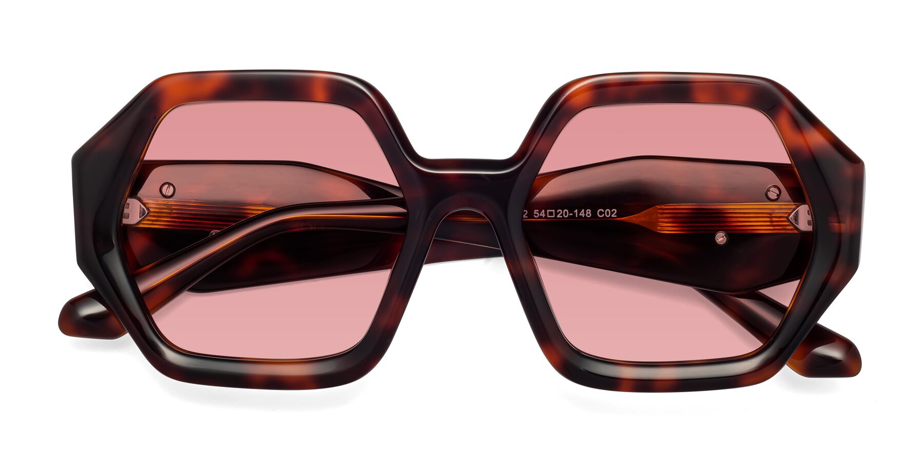 Folded Front of 1582 in Tortoise with Medium Garnet Tinted Lenses