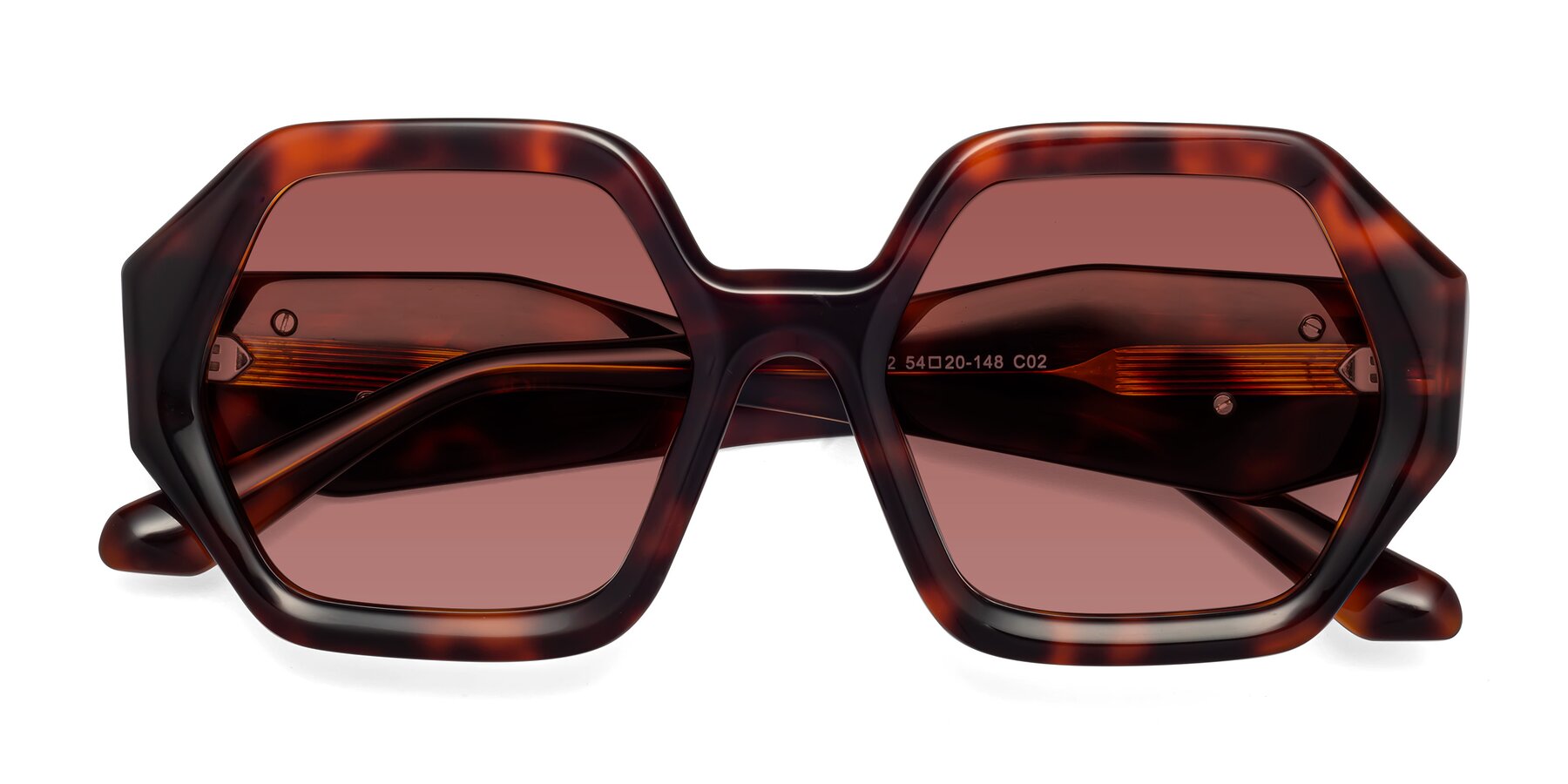 Folded Front of 1582 in Tortoise with Garnet Tinted Lenses