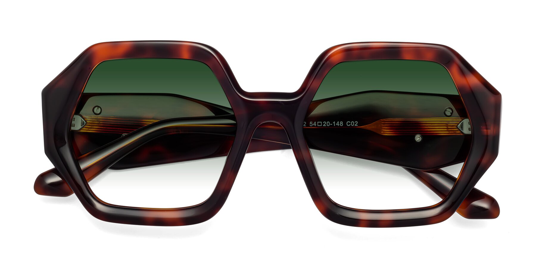 Folded Front of 1582 in Tortoise with Green Gradient Lenses
