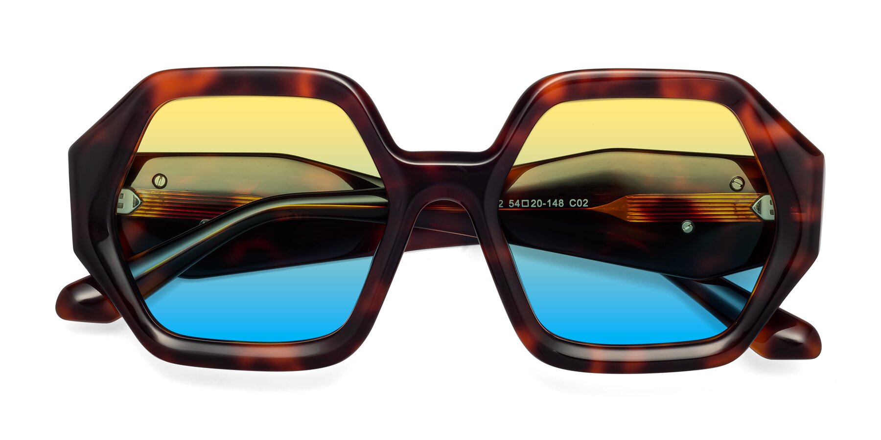Folded Front of 1582 in Tortoise with Yellow / Blue Gradient Lenses