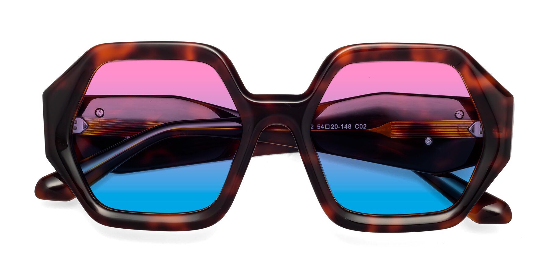 Folded Front of 1582 in Tortoise with Pink / Blue Gradient Lenses