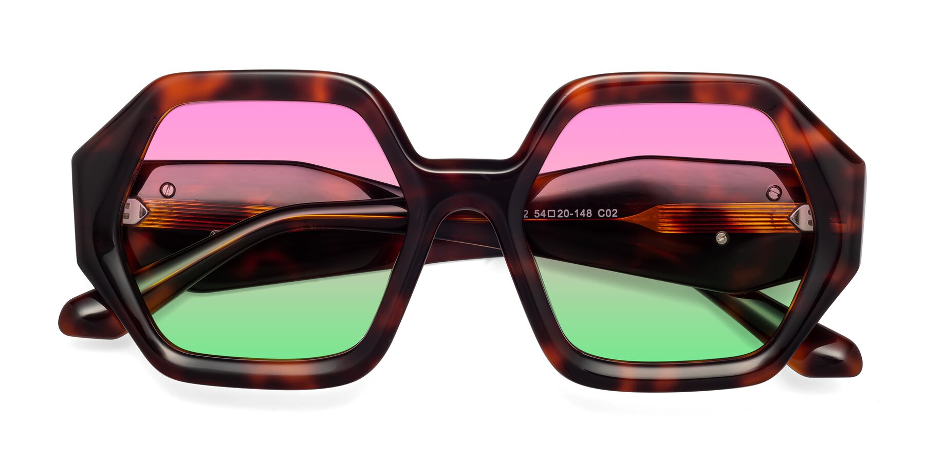 Folded Front of 1582 in Tortoise with Pink / Green Gradient Lenses