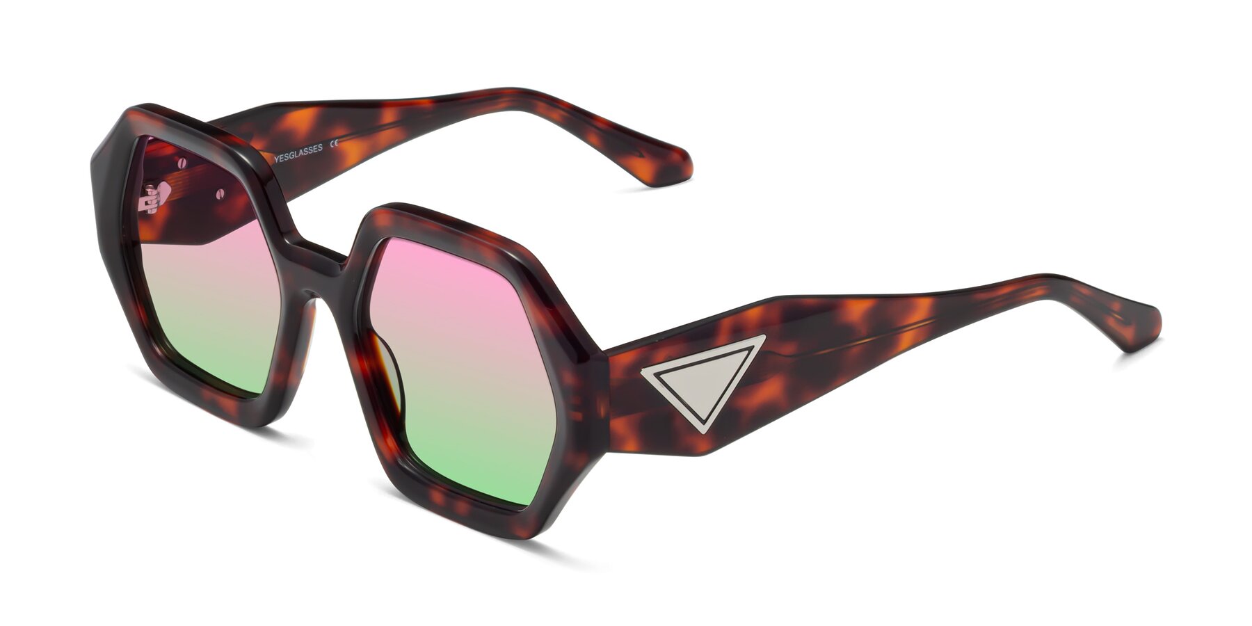 Angle of 1582 in Tortoise with Pink / Green Gradient Lenses