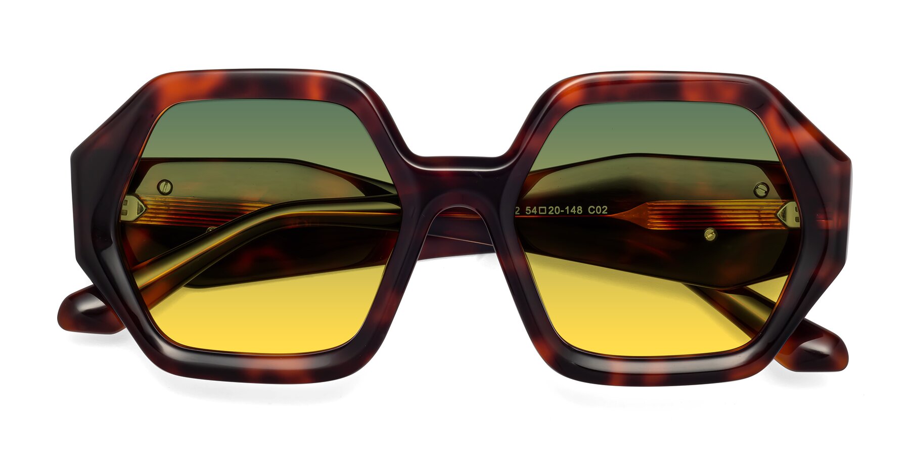 Folded Front of 1582 in Tortoise with Green / Yellow Gradient Lenses