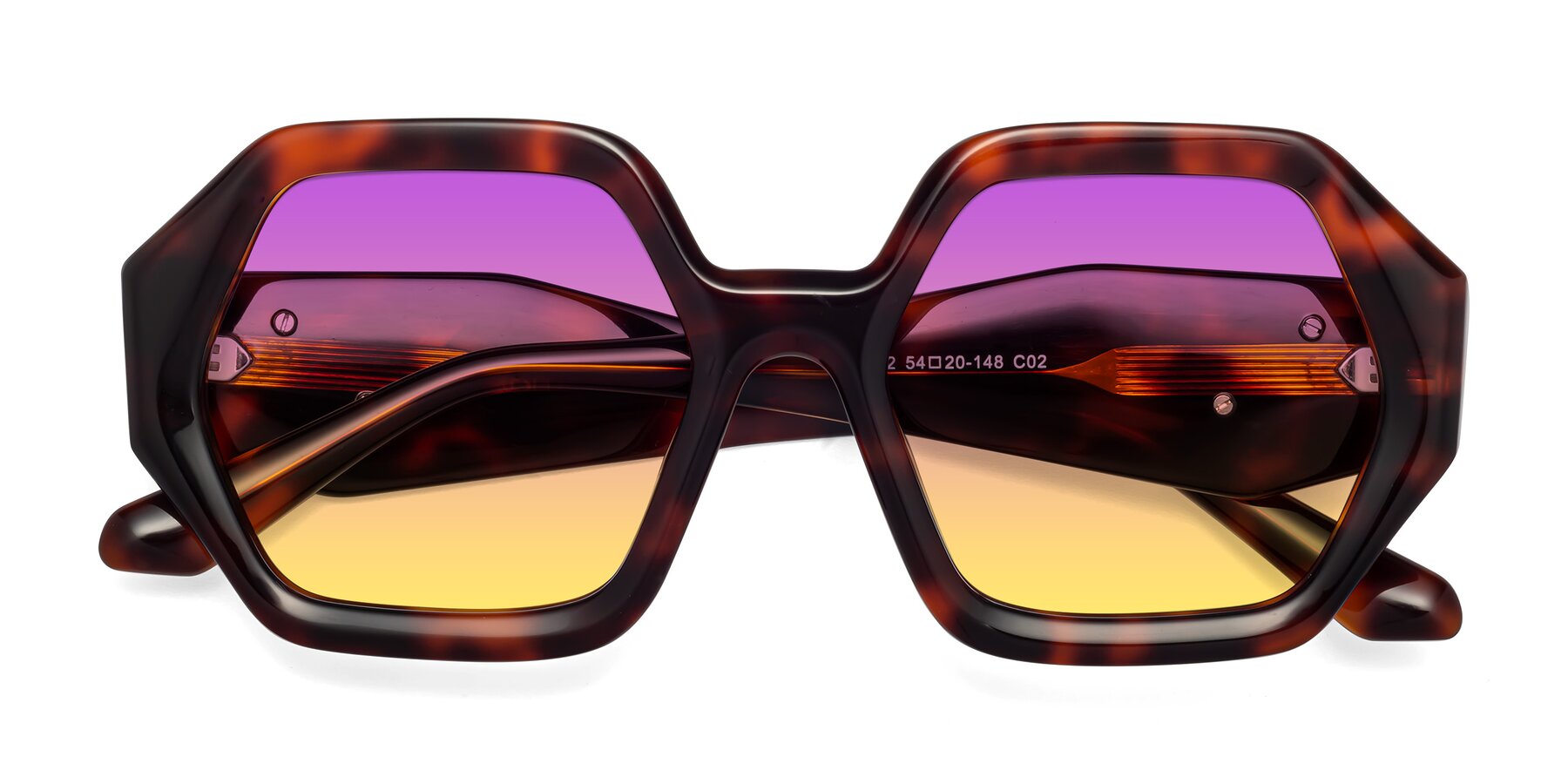 Folded Front of 1582 in Tortoise with Purple / Yellow Gradient Lenses