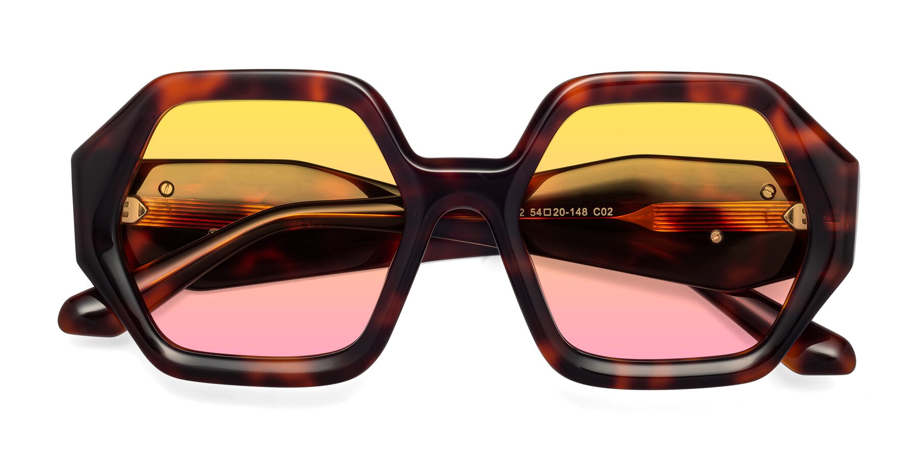 Folded Front of 1582 in Tortoise with Yellow / Pink Gradient Lenses