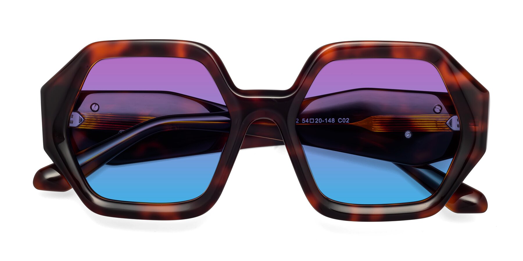 Folded Front of 1582 in Tortoise with Purple / Blue Gradient Lenses