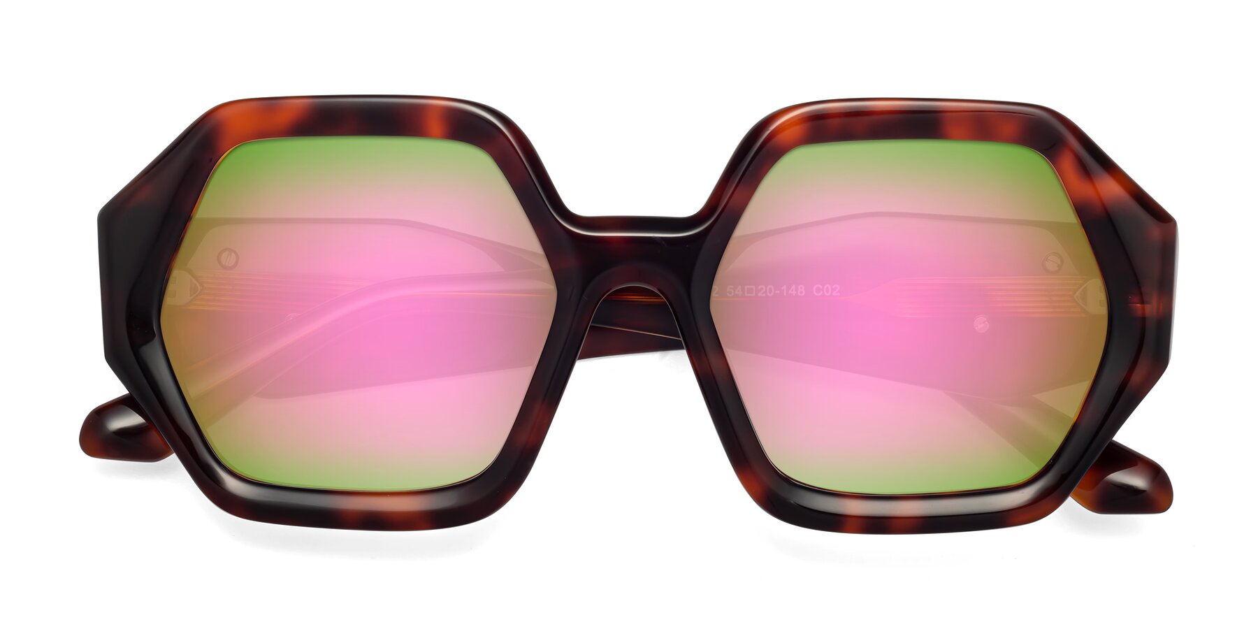 Folded Front of 1582 in Tortoise with Pink Mirrored Lenses