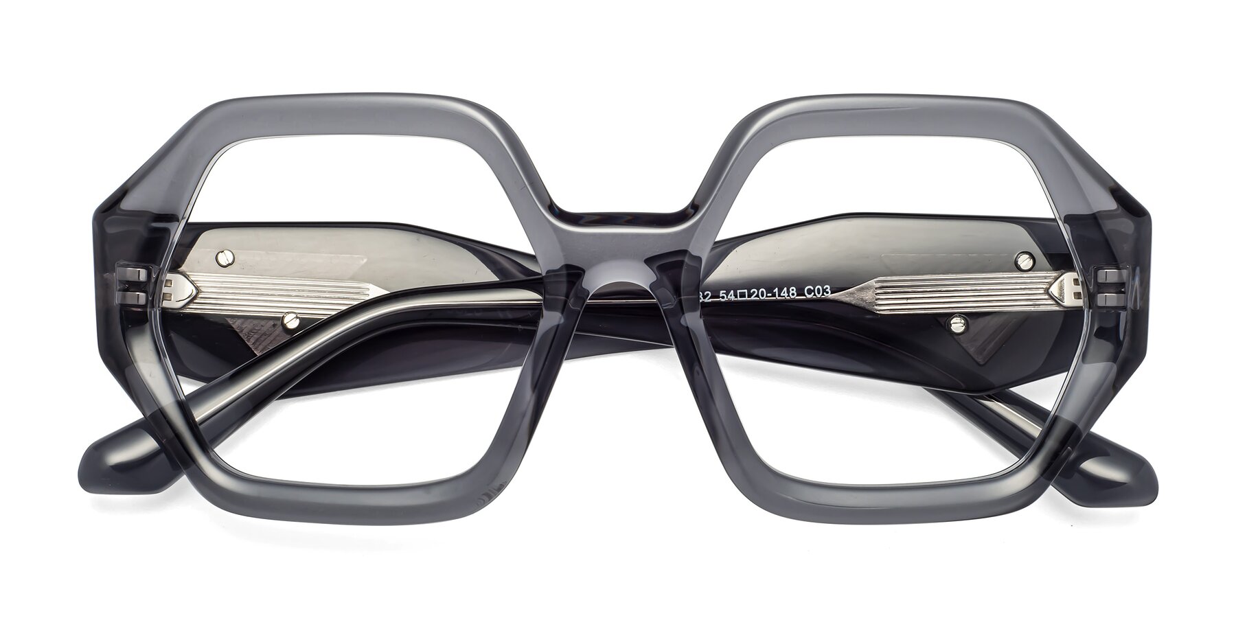 Folded Front of 1582 in Gray with Clear Eyeglass Lenses