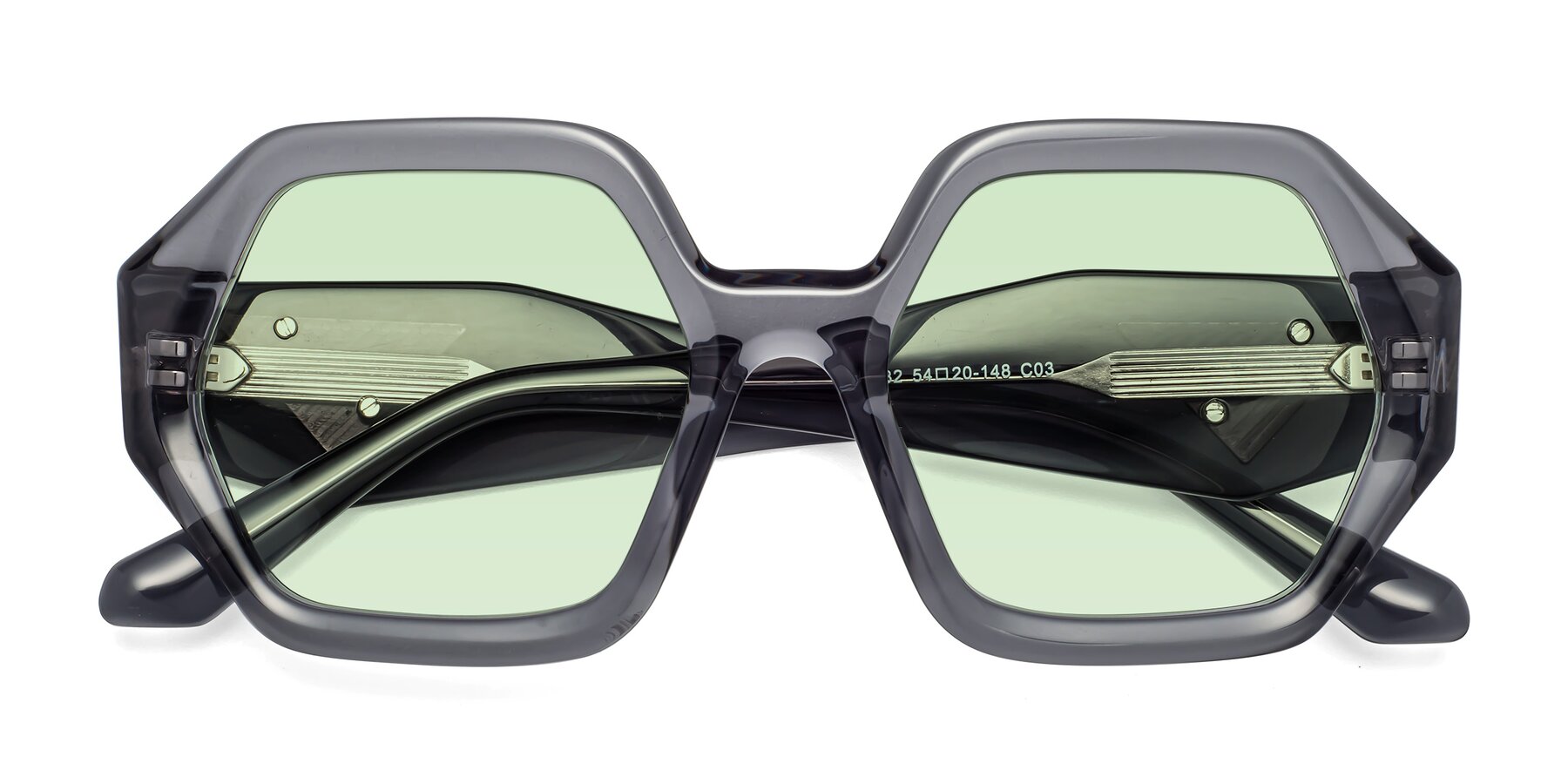 Folded Front of 1582 in Gray with Light Green Tinted Lenses