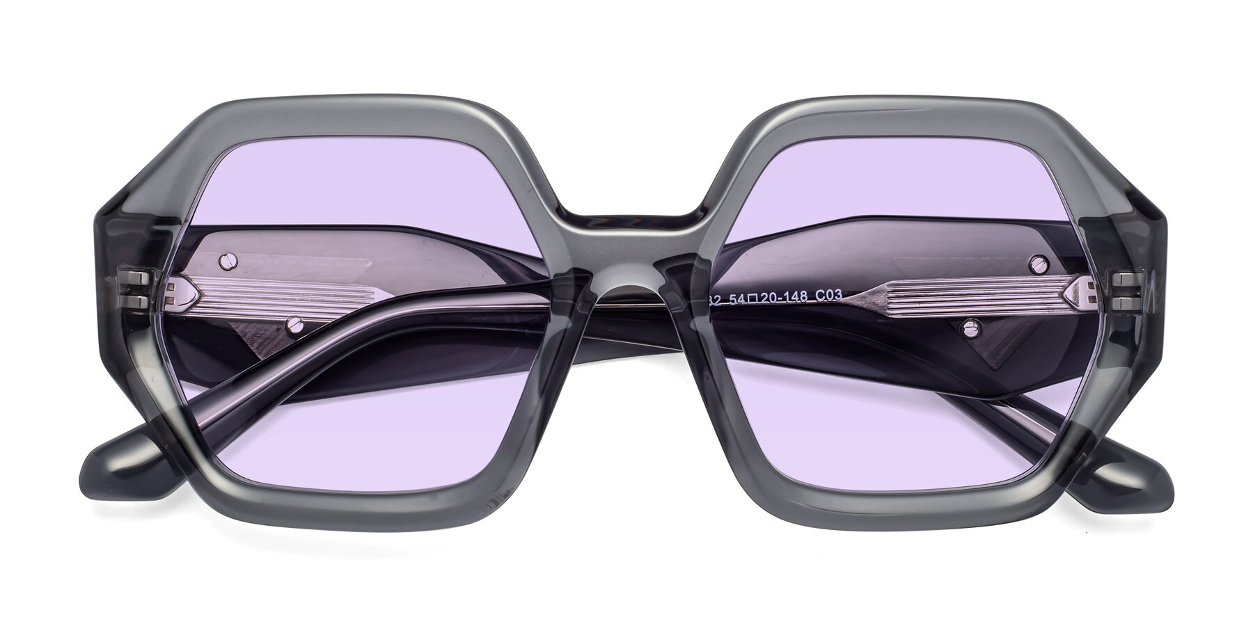 Folded Front of 1582 in Gray with Light Purple Tinted Lenses