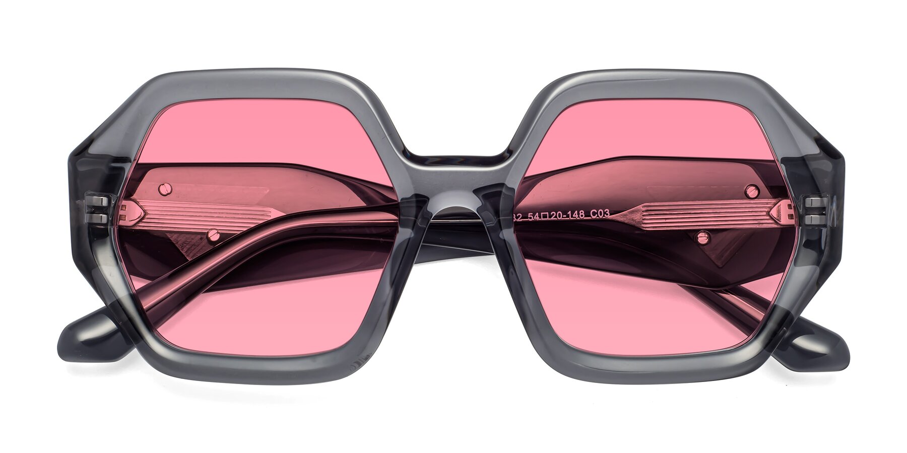 Folded Front of 1582 in Gray with Pink Tinted Lenses