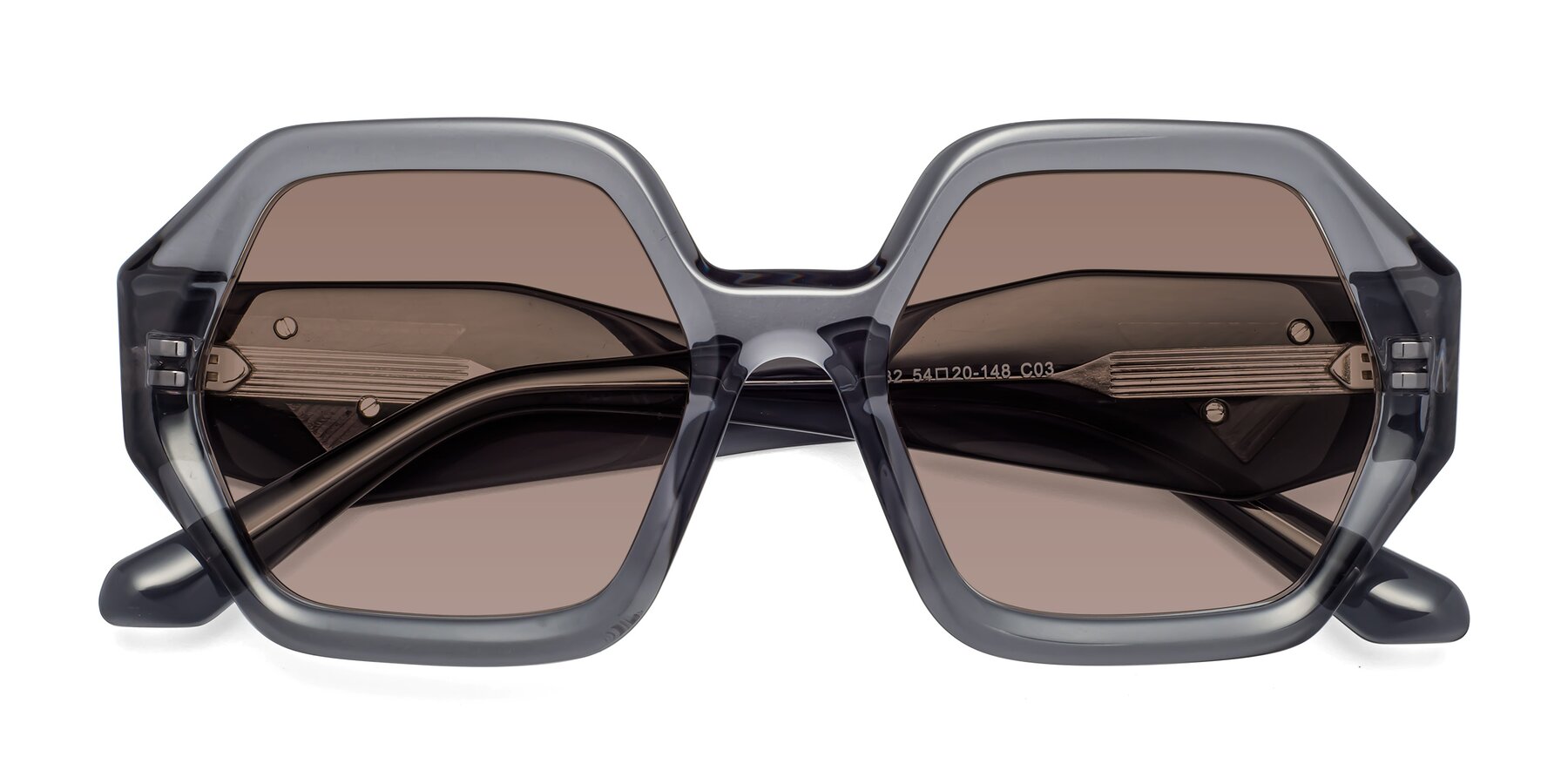 Folded Front of 1582 in Gray with Medium Brown Tinted Lenses