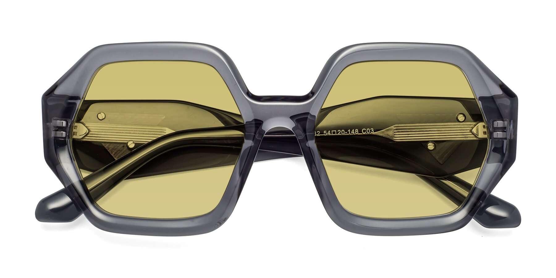 Folded Front of 1582 in Gray with Medium Champagne Tinted Lenses
