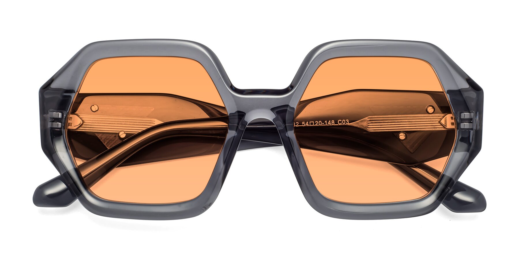 Folded Front of 1582 in Gray with Medium Orange Tinted Lenses