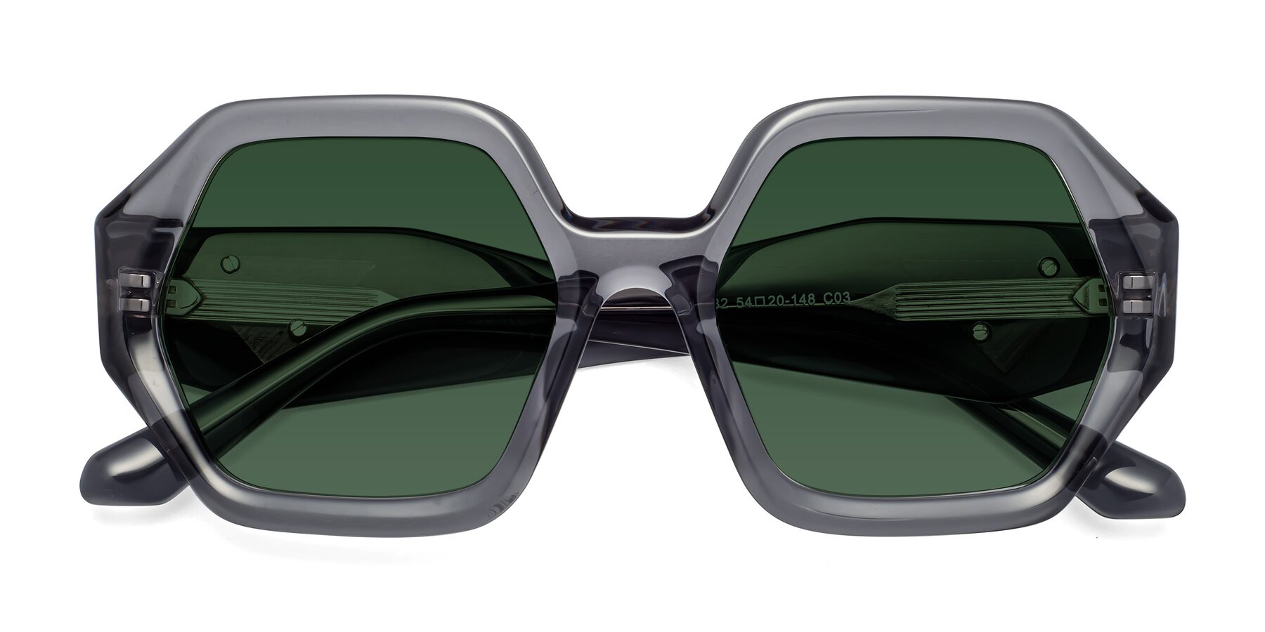 Folded Front of 1582 in Gray with Green Tinted Lenses