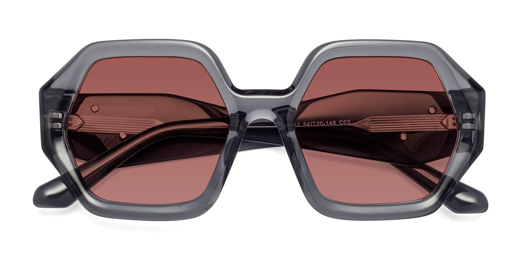 Folded Front of 1582 in Gray with Garnet Tinted Lenses