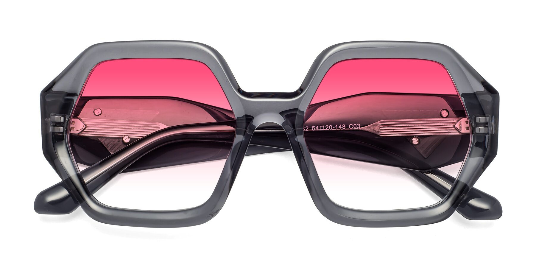 Folded Front of 1582 in Gray with Pink Gradient Lenses