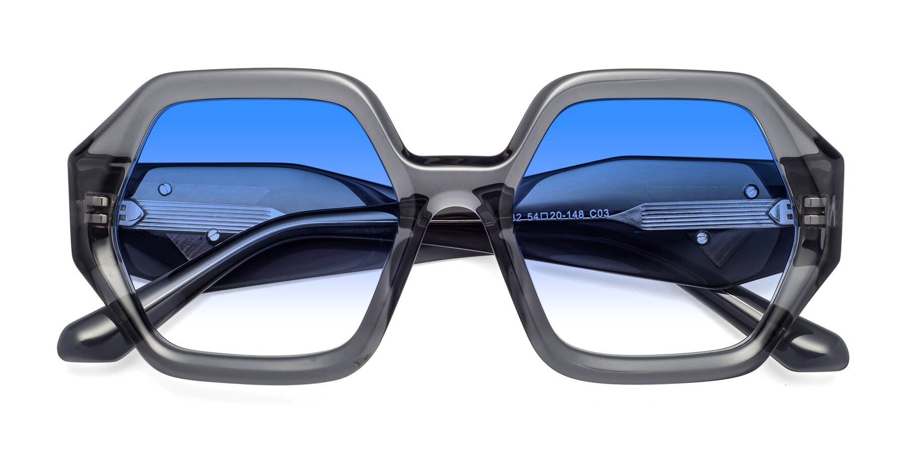 Folded Front of 1582 in Gray with Blue Gradient Lenses