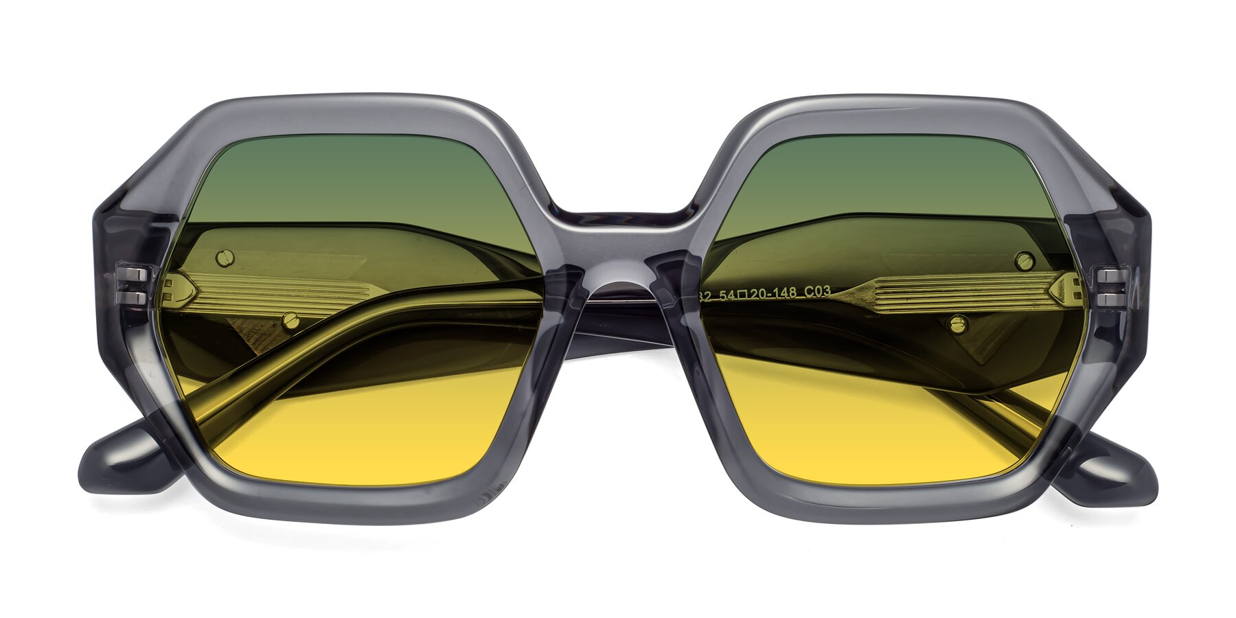 Folded Front of 1582 in Gray with Green / Yellow Gradient Lenses