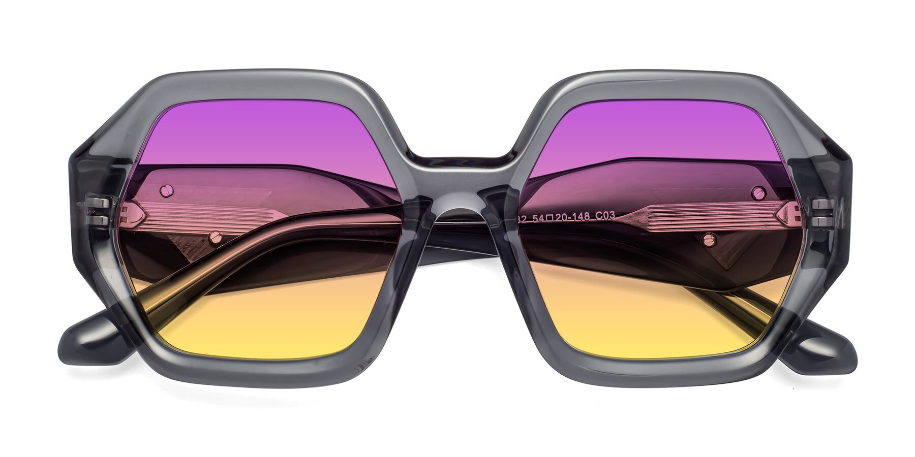Folded Front of 1582 in Gray with Purple / Yellow Gradient Lenses
