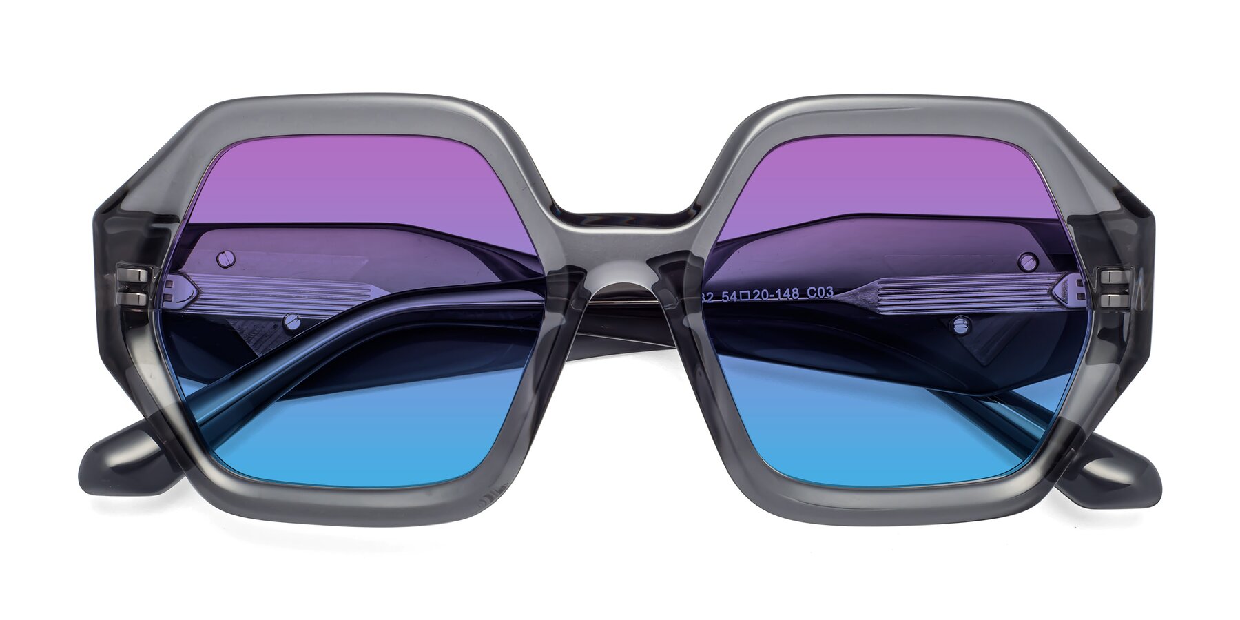 Folded Front of 1582 in Gray with Purple / Blue Gradient Lenses