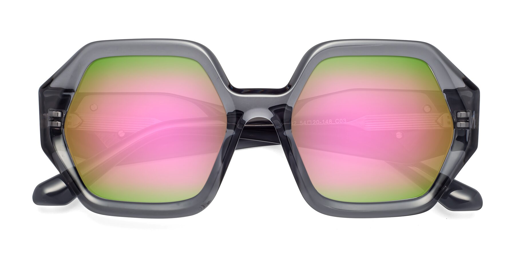 Folded Front of 1582 in Gray with Pink Mirrored Lenses