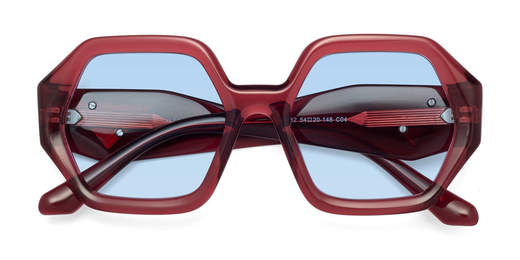 Folded Front of 1582 in Wine with Light Blue Tinted Lenses