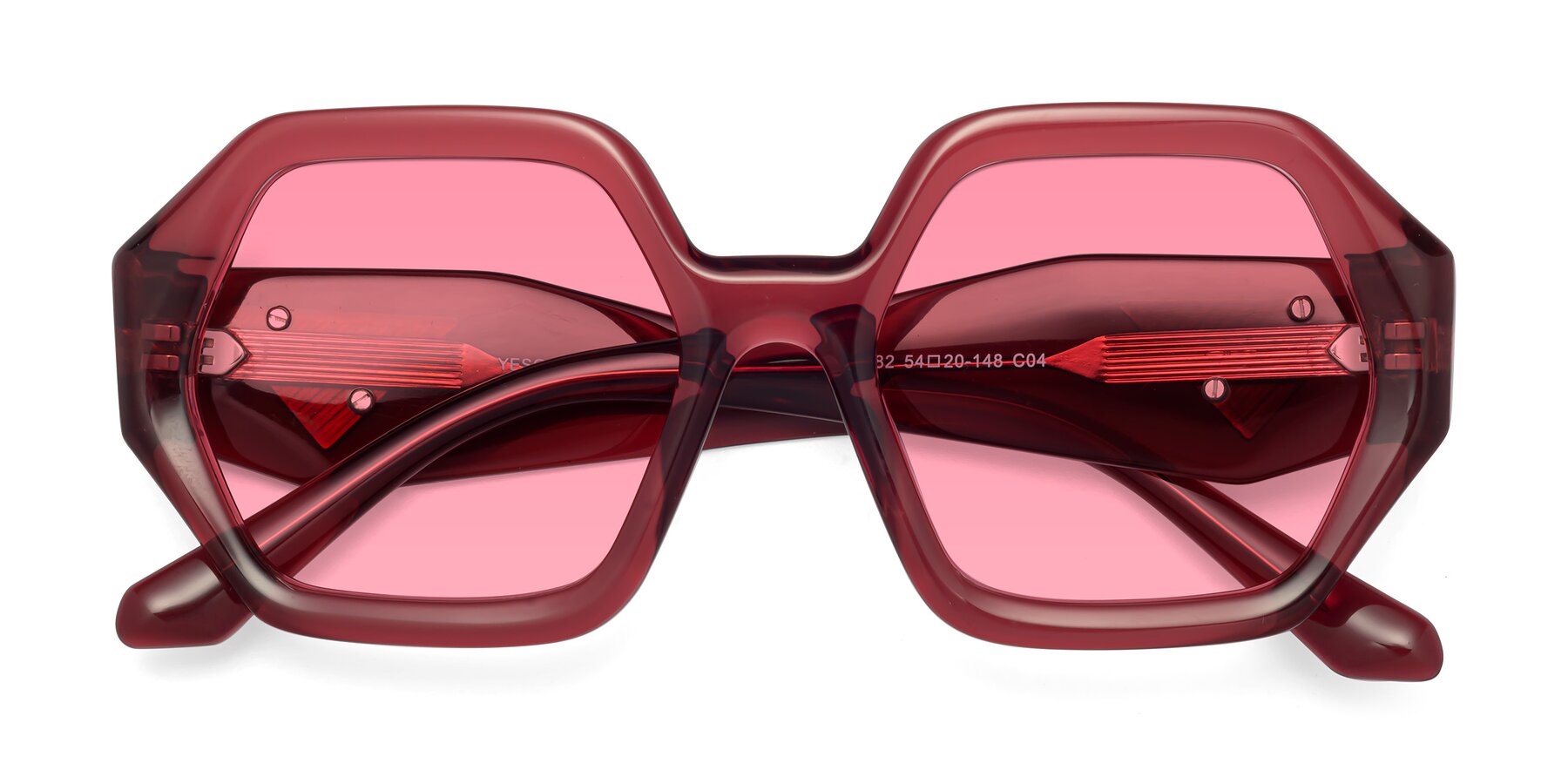 Folded Front of 1582 in Wine with Pink Tinted Lenses