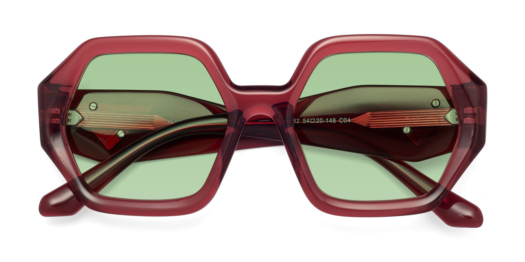 Folded Front of 1582 in Wine with Medium Green Tinted Lenses