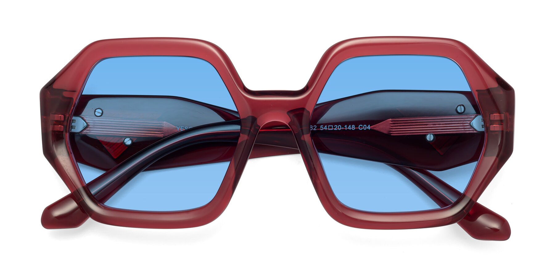 Folded Front of 1582 in Wine with Medium Blue Tinted Lenses