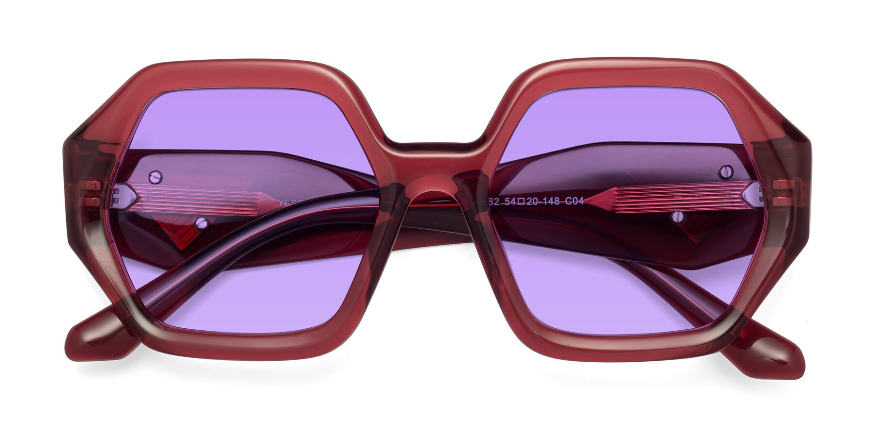 Folded Front of 1582 in Wine with Medium Purple Tinted Lenses