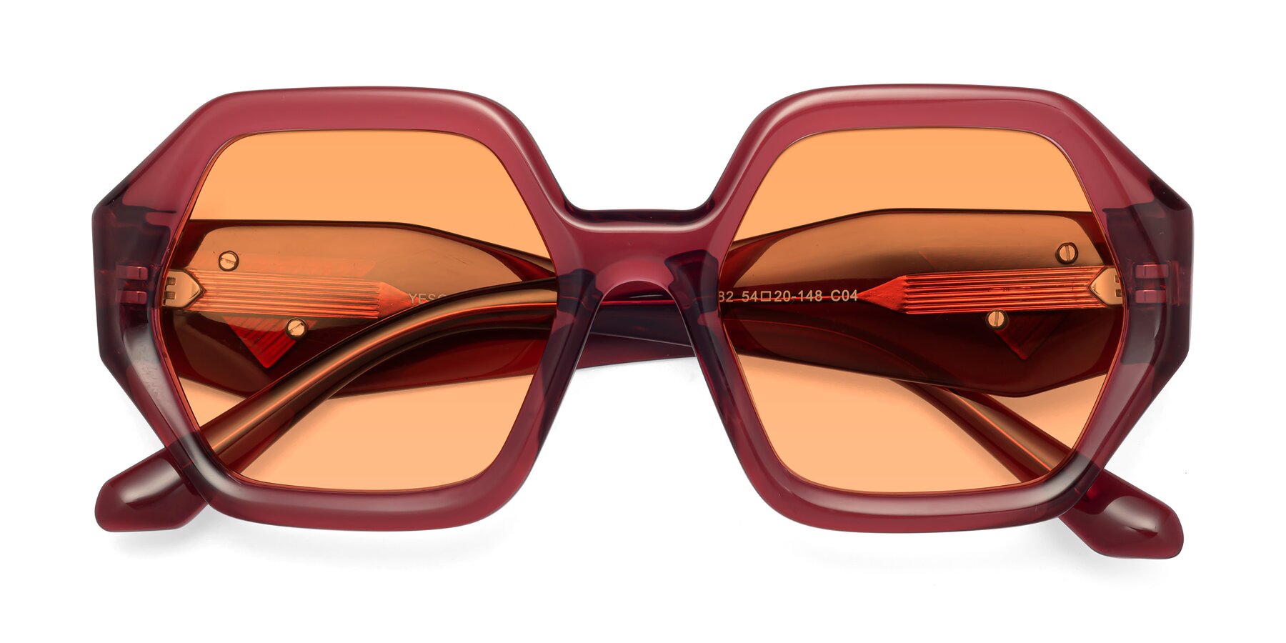 Folded Front of 1582 in Wine with Medium Orange Tinted Lenses