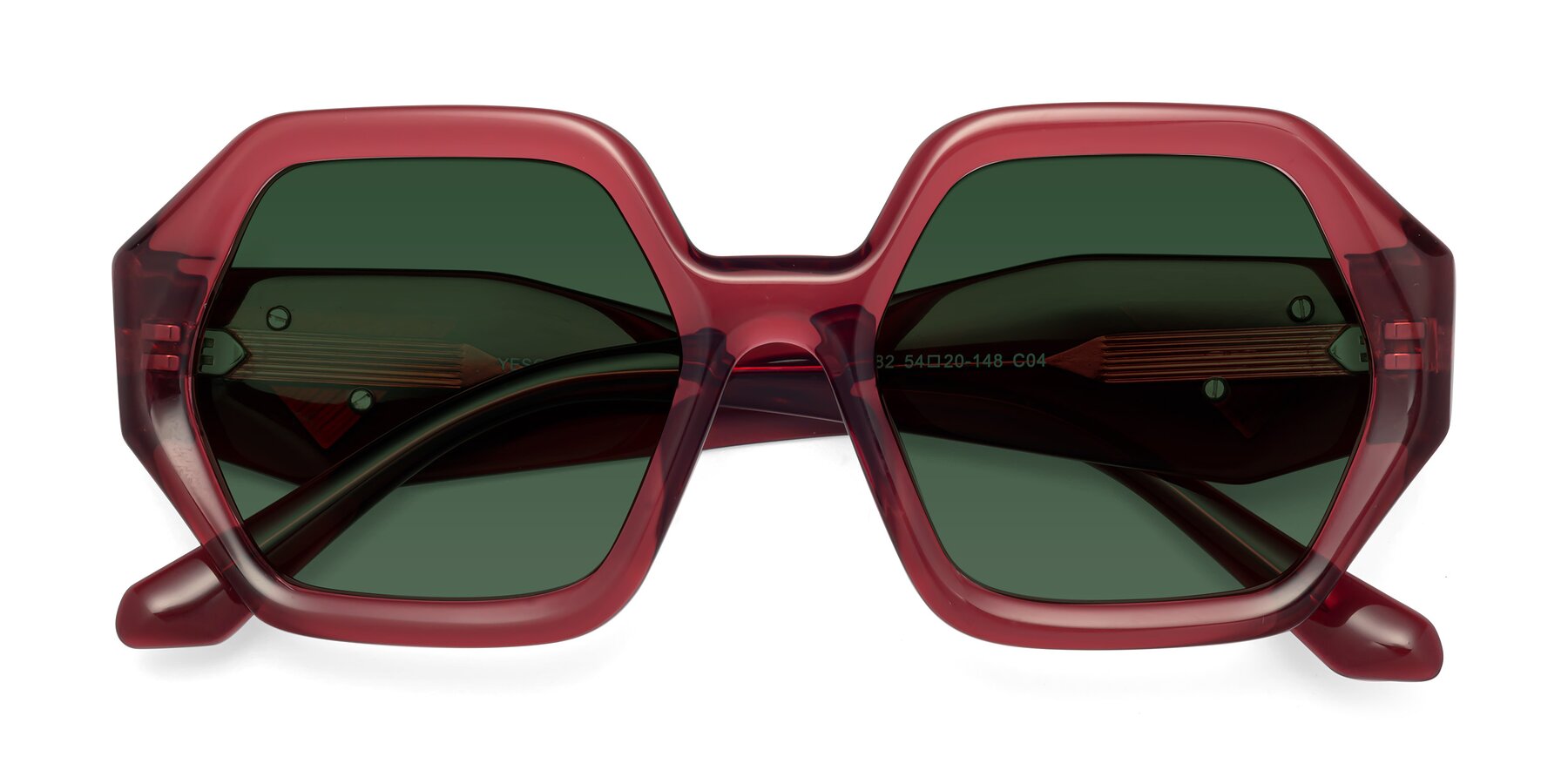 Folded Front of 1582 in Wine with Green Tinted Lenses