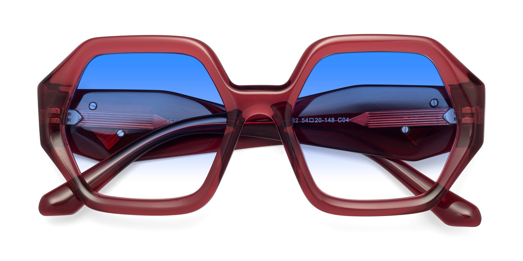 Folded Front of 1582 in Wine with Blue Gradient Lenses