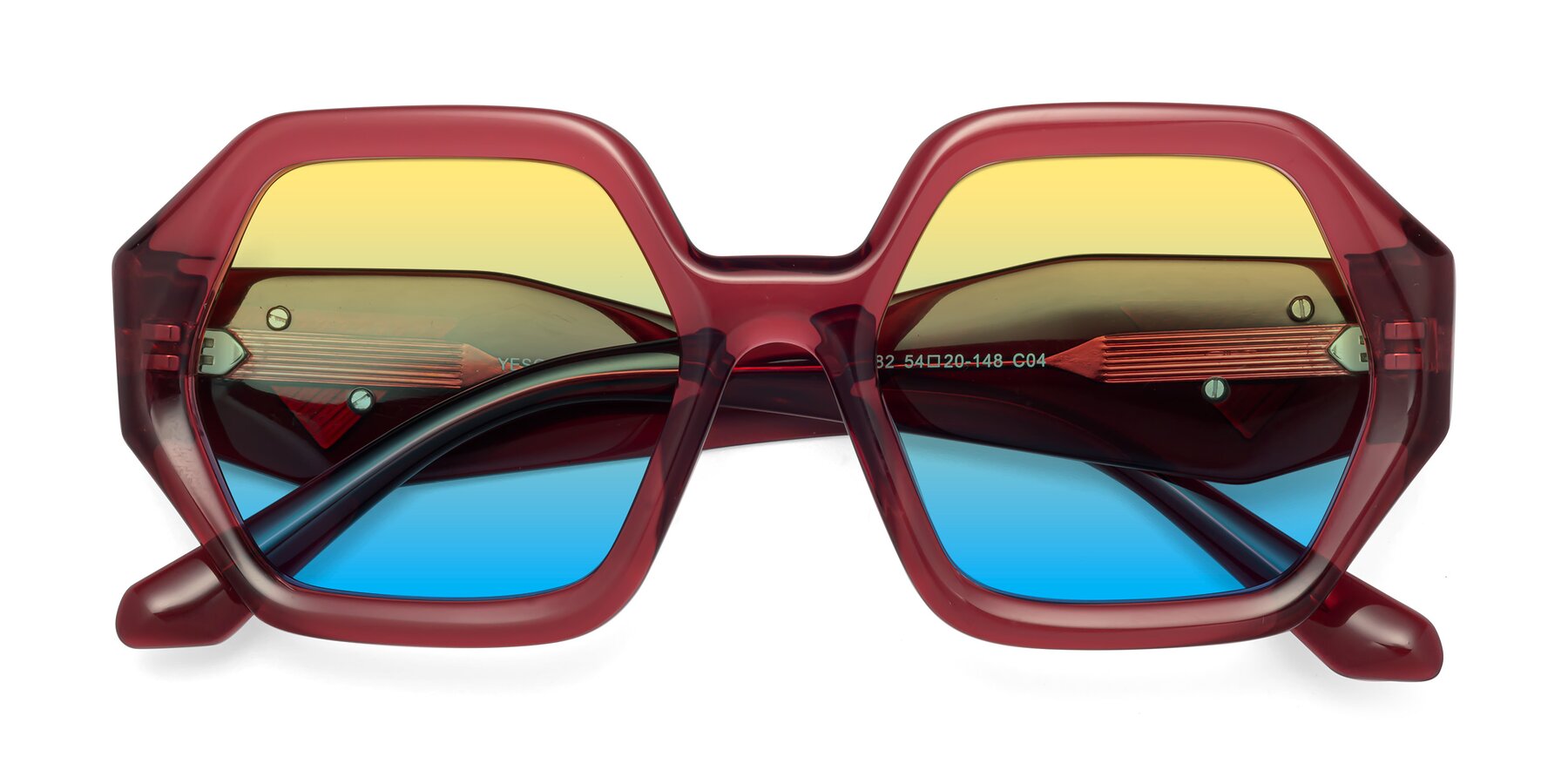 Folded Front of 1582 in Wine with Yellow / Blue Gradient Lenses