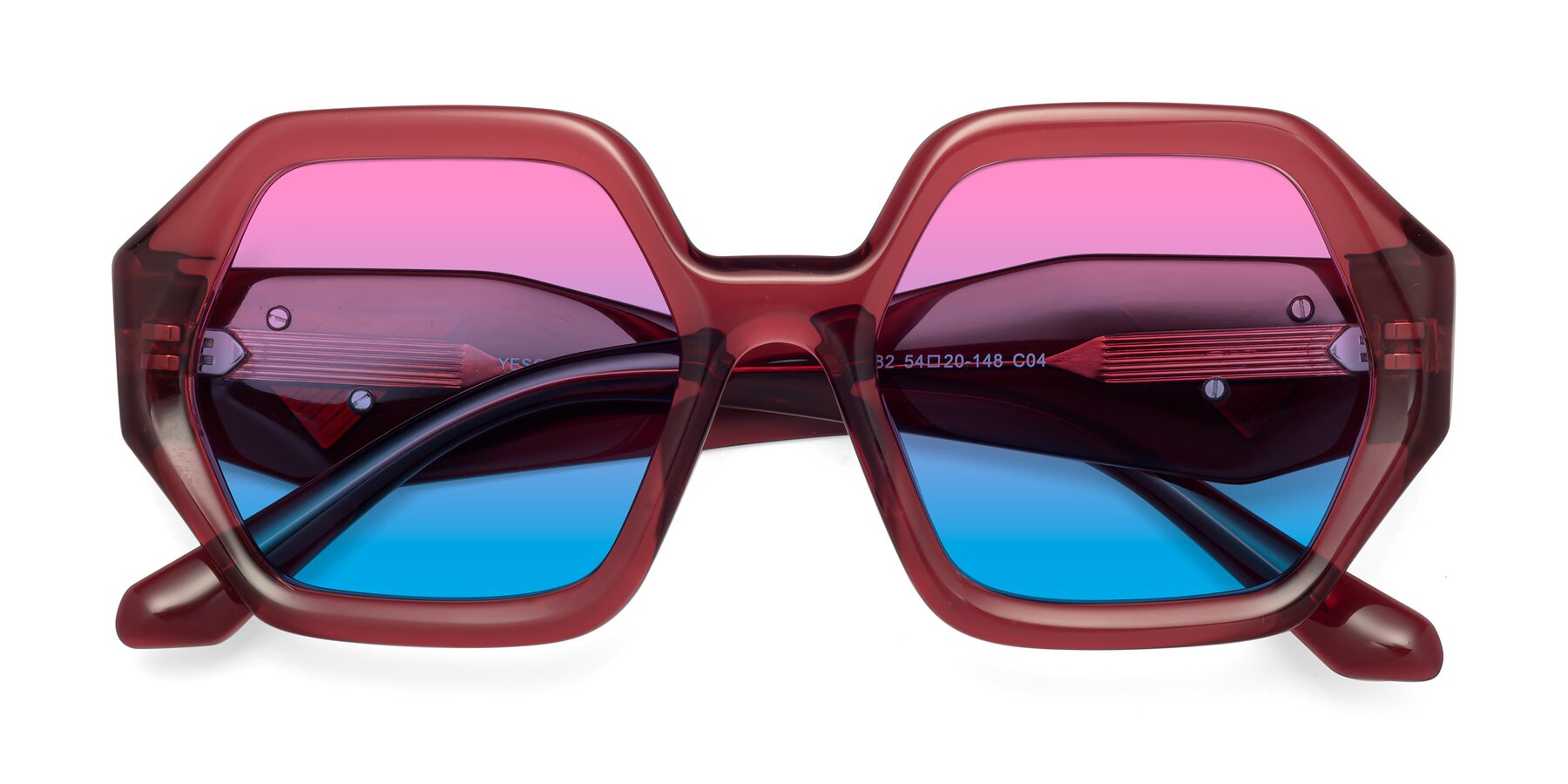 Folded Front of 1582 in Wine with Pink / Blue Gradient Lenses