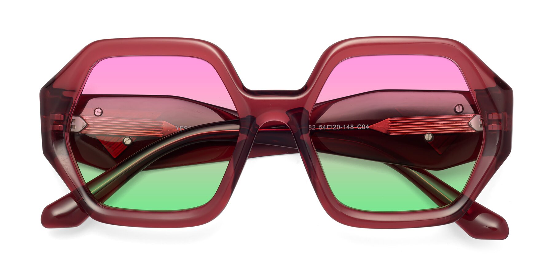 Folded Front of 1582 in Wine with Pink / Green Gradient Lenses