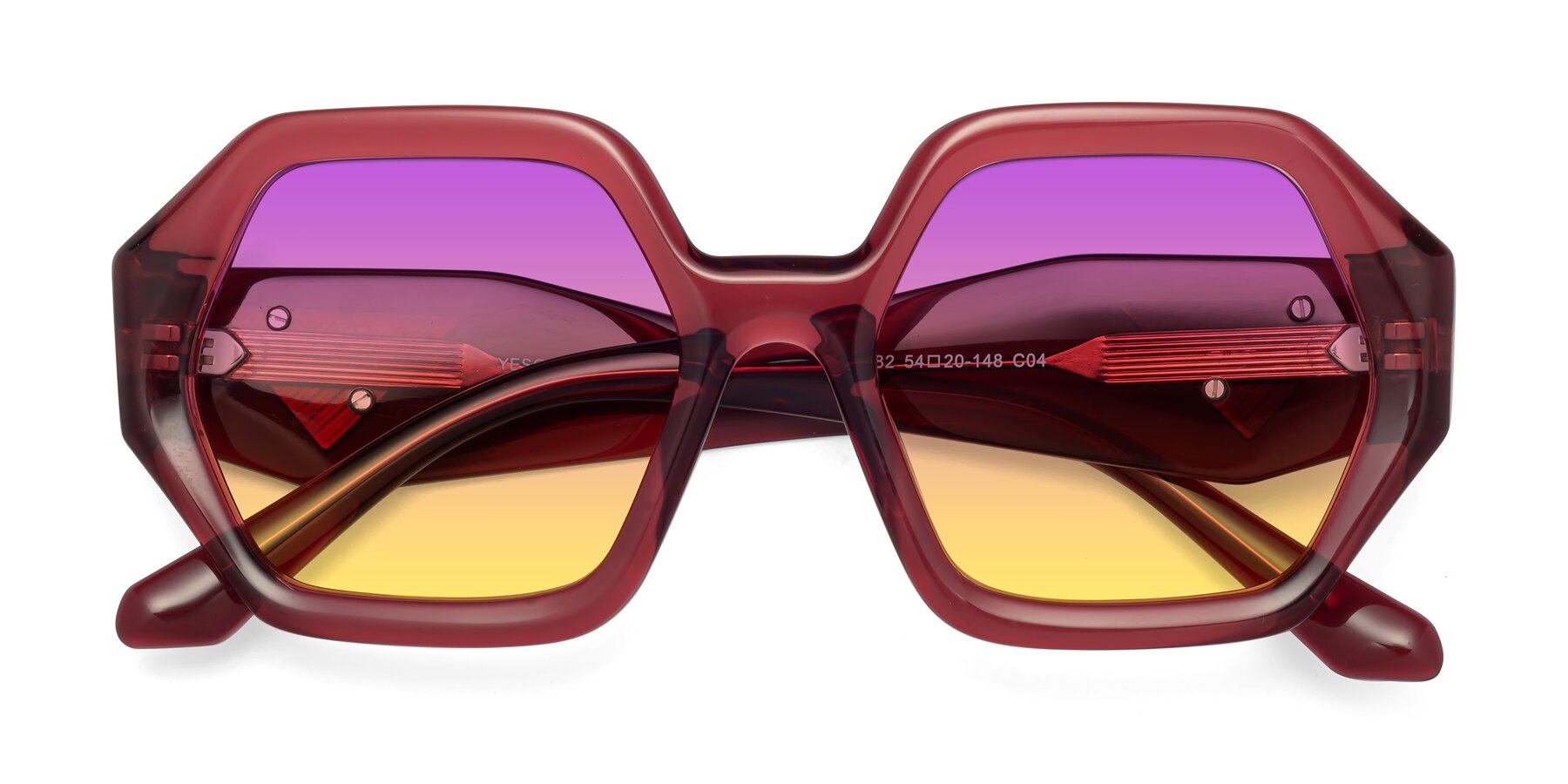 Folded Front of 1582 in Wine with Purple / Yellow Gradient Lenses