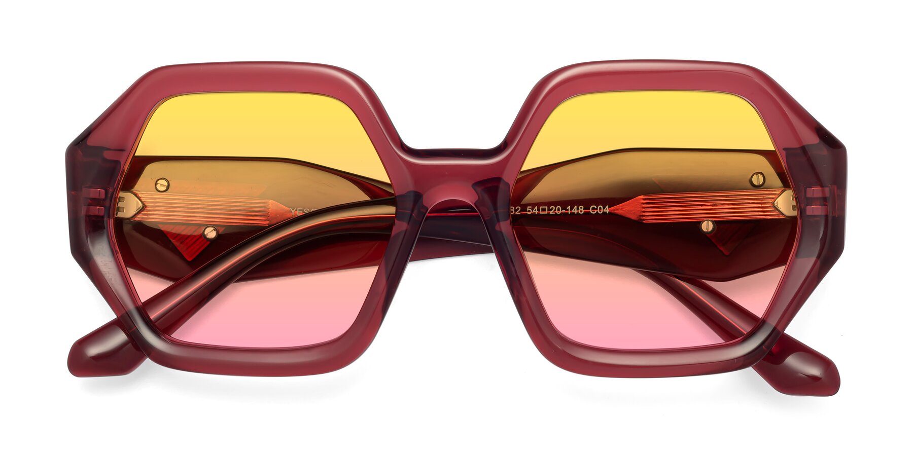 Folded Front of 1582 in Wine with Yellow / Pink Gradient Lenses