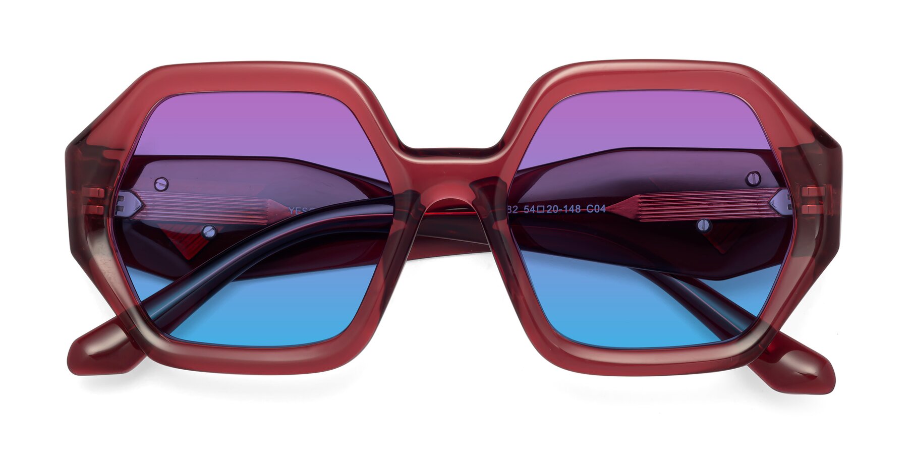 Folded Front of 1582 in Wine with Purple / Blue Gradient Lenses